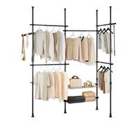 SoBuy Barra Telescópica Perchero Burro Ropa Resistente, Armario Abierto Ajustable con Barras y Estantes para Dormitorio y Vestidor, Negro KLS04-II-SCH