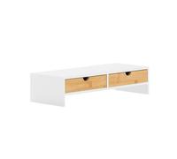 SoBuy Soporte Monitor Escritorio con 2 Cajones Organizadores Elevador Monitor Elevador Pantalla Ordenador Soporte para Monitor y Portátil Blanco y Natural 47x18x11cm BBF02-WN