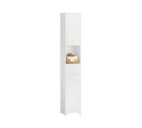 SoBuy Armario de Baño Alto - Mueble Auxiliar Estrecho con Estantes Ajustables - Columna de Baño Resistente a la Humedad de Madera, Blanco, 30 x 170 x 30 cm, BZR109-W