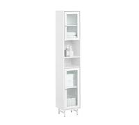 SoBuy BZR118-W Columna de Baño Armario Alto de Baño con 2 Estantes y 2 Puertas de Vidrio Blanco 30 x 30 x 171 cm ES
