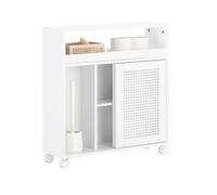 SoBuy BZR119-W Estantería Estrecha para Baño Armario Auxiliar Baño Armario Móvil Multifuncional de Almacenaje con 2 Puertas 1 Estante y 4 Ruedas Blanco 65 x 20 x 70 cm ES
