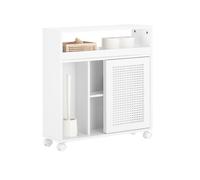 SoBuy Armario de Baño Estrecho con Ruedas - Armario Móvil Multifunciona, Almacenaje para Papel Higiénico - Mueble Auxiliar de Baño de Madera con Estantes Ajustables, Blanco, 20x70x65cm, BZR119-W
