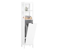 SoBuy BZR123-W armario alto con bolsa de lavandería plegable armario de baño armario de baño armario de lavandería estrecho estante de baño BLANCO