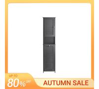 SoBuy BZR124 Armario alto con bolsa de lavandería plegable, armario de baño, armario de lavandería estrecho, estante de baño, muebles de baño Negro