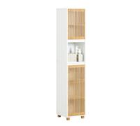 SoBuy Mueble columna de baño con 1 compartimiento 2 puertas blanco