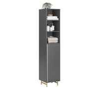 SoBuy BZR130-HG Armario Alto de Baño Mueble Baño Auxiliar Columna de Baño con 1 Puerta y 3 Estantes Abiertos 35 x 35 x 160 cm Gris ES