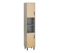 SoBuy BZR131-NG Armario Alto de Baño Mueble Baño Auxiliar Columna de Baño con 2 Puertas y 2 Compartimientos Abiertos 31.5 x 31.5 x 162.5 cm Gris Gris claro