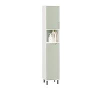 SoBuy BZR137-GR Mueble Columna de Baño con 1 Cesto para Ropa Sucia Armario Alto Estanterías de Baño con 1 Puerta y 3 Estantes 31 x 30 x 167 cm Verde ES