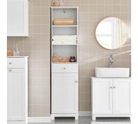 SoBuy Mueble Baño Alto Armario Estrecho con 3 Estantes y 1 Cajón Muebles Auxiliares de Baño Gris 40x161x35 cm BZR17-DG