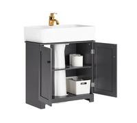 SoBuy Mueble bajo Lavabo con Pie - Armario Baño con Puertas y Balda Ajustable - Compatible con Lavabo de Pedestal - Mueble Baño Lavabo Auxiliar en MDF, Gris Oscuro, 60x60x29cm, BZR18-II-DG