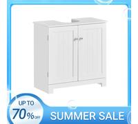 SoBuy BZR18-II-W Armario bajo lavabo - Armario baño con puertas y estantes ajustables - Mueble baño de MDF, bajo lavabo para baño pequeño, para lavabo de columna 60x60x29cm BLANCO