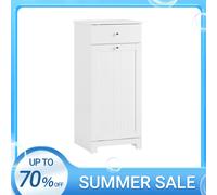 SoBuy BZR21-II Mueble de Baño Estrecho con Cesta para Ropa - Armario Compacto con Cajón y Bolsa Extraíble para Lavado - Mueble Ropa Sucia Pequeños en MDF, Blanco, 40×90×38 cm BLANCO