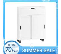 SoBuy BZR31-W Armario baño con ruedas - Estante nicho con puertas correderas y tapa, mueble baño cómoda de madera, para espacios pequeños y nichos estrechos, 52x68x17 cm, Blanco BLANCO