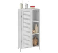 SoBuy Mueble de Baño Alto - Armario Auxiliar de Baño Estrecho con Puerta Lamellada y 3 Estantes Abiertos, Comoda para Cocina y Salón, Resistente a la Humedad, Blanco, 48 x 96 x 24cm, BZR39-W