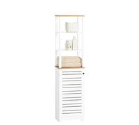 SoBuy BZR43-W Armario Alto de baño, con 3 Compartimentos Abiertos y Puerta de láminas, Mueble de baño, Blanco/Natural, Aprox. 40 x 160 x 30 cm