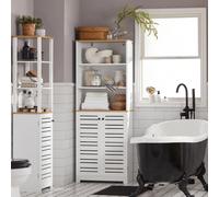 SoBuy BZR44-W armario de baño, armario de almacenamiento, armario de baño con 3 compartimentos y porta de listones, armario de cocina, muebles de baño BLANCO
