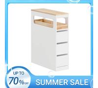 SoBuy Mueble Baño Estrecho con Ruedas y 3 Cajones, Blanco 65x23x82cm