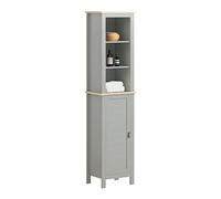 SoBuy BZR68-HG Armario Alto Baño Mueble Mueble Baño Auxiliar Columna de Baño con 3 Estantes y 1 Puerta Gris 39 x 30 x 169 cm ES