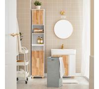 SoBuy BZR74-W armario alto de baño con bolsa de lavandería plegable armario de baño estante de baño armario de lavandería cómoda muebles de baño BLANCO