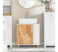 SoBuy Mueble bajo Lavabo con Corte para Sifón 60x29x60 cm Blanco, para Baño | Armario Baño Compacto con Hueco para Sifón, 2 Puertas y 2 Estantes Abiertos - Mueble Baño Lavabo, BZR75-W
