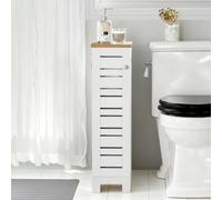 SoBuy BZR85-W Soporte independiente para ruedas de inodoro Armario para inodoro Almacenamiento de papel higiénico Estante de baño Armario de baño Blanco Naturaleza BLANCO