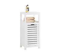 SoBuy Mueble de Baño con Cesta para Ropa - Armario de Baño Estrecho con Bolsa Plegable para Lavar Ropa, Estante Compacto de Madera, Blanco, 42 x 90 x 30 cm, BZR67-W