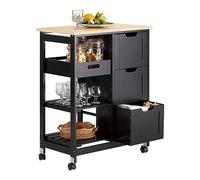 SoBuy FKW79-SCH Carro de Almacenamiento Mueble Auxiliar Cocina Carrito de Servir con 3 Cajones 2 Estantes y 1 Bandeja Extraíble Negro ES