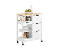SoBuy Carrito Auxiliar con Ruedas, Carrito Cocina con 3 Cajones y 3 Estantes, Mueble Auxiliar de Cocina, Mueble Cocina Auxiliar Blanco 68x38x85 cm, FKW79-W