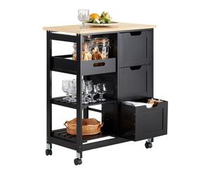 SoBuy Carrito Auxiliar con Ruedas, Carrito Cocina con 3 Cajones y 3 Estantes, Mueble Auxiliar de Cocina, Mueble Cocina Auxiliar Negro 67x37x84,5 cm, FKW79-SCH