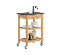 SoBuy Carrito Auxiliar con Ruedas Carro Cocina Carrito Cocina bambú con estantería y encimera Granito Negro Mueble Auxiliar de Cocina L58xP40xA87 cm FKW28-SCH