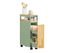 SoBuy Carrito Auxiliar con Ruedas de 20 cm de Ancho 50,5×20×79 cm Cocina | Carrito de cocina estrecho con bandeja extraíble y 2 cajones, para comedor o baño, carga máxima de 22 kg, MDF, NSR14-GR