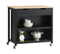SoBuy Carrito Auxiliar con Ruedas Mueble Auxiliar Cocina Carro Cocina Carrito Cocina con Cajones Estantería Cocina Isla Cocina Mesa Auxiliar con Ruedas Madera Negro 98x58x94cm FKW74-SCH