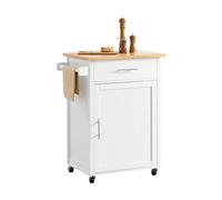 SoBuy Carrito Auxiliar con Ruedas Mueble Auxiliar de Cocina Carrito Cocina con cajón y Puerta Mesa Auxiliar Cocina Blanco-Naturale 68x46x90 cm FKW102-WN