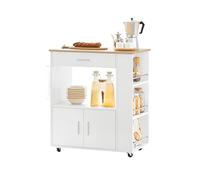 SoBuy Carrito Auxiliar con Ruedas Mueble Auxiliar de Cocina Carro Cocina con Estantes Laterales Cajón Puertas y Toallero Mesa Auxiliar Cocina Blanco 82x46x88 cm FKW113-WN