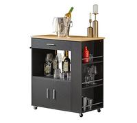 SoBuy Carrito Auxiliar con Ruedas Mueble Auxiliar de Cocina Carro Cocina con Estantes Laterales Cajón Puertas y Toallero Mesa Auxiliar Cocina Negro 82x46x88 cm FKW113-WNnegro