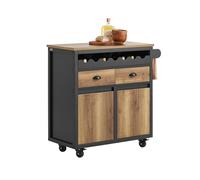 SoBuy Carrito Auxiliar de Cocina con 2 Cajones y 2 Puertas Carro Multiusos de Servicio Comedor con 4 Ruedas 1 Toallero y 1 Soporte para Botella Industrial 89 x 39 x 87 cm FKW122-SCH ES