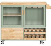 SoBuy Carrito auxiliar de cocina con 2 cajones y 2 puertas madera verde