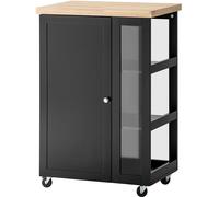 SoBuy Carrito auxiliar de cocina con 3 estantes 1 puerta madera negro