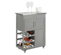SoBuy Carrito Auxiliar de Cocina con Ruedas Mueble Cocina con Cajón Botellero y Estantes Carro Multifuncional como Mesa Auxiliar para Estantería Cocina Comedor y Exteriores Gris 67x38x86cm FKW45-HG