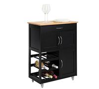 SoBuy Carrito Auxiliar de Cocina con Ruedas Mueble Cocina con Cajón Botellero y Estantes Carro Multifuncional como Mesa Auxiliar para Estantería Cocina Comedor y Exteriores Negro 67x38x86cm FKW45-SCH