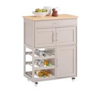 SoBuy Carrito Auxiliar de Cocina con Ruedas Mueble Cocina con Cajón Botellero y Estantes Carro Multifuncional como Mesa Auxiliar para Estantería Cocina Comedor y Exteriores Caqui 67x38x86cm FKW45-KA
