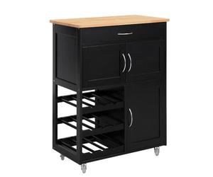 SoBuy Carrito Auxiliar de Cocina con Ruedas Mueble Cocina con Cajón Botellero y Estantes Carro Multifuncional como Mesa Auxiliar para Estantería Cocina Comedor y Exteriores Negro 67x86x38cm FKW45-SCH