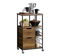 SoBuy Carrito Cocina con Ruedas con Cajones Mueble Auxiliar Cocina con 3 Estantes y Estructura de Metal Carro Auxiliar Cocina de Estilo Industrial 89x53x37cm Madera Vintage FKW111-PF