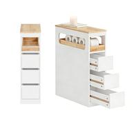 SoBuy Carrito Cocina con Ruedas Mueble Auxiliar de Cocina con Encimera, Cajón y Estantes Abiertos Cajonera Estrecha, Armario Almacenaje, Blanco 65 x 23 x 82 cm BZR54-II-W