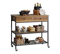 SoBuy Carrito Cocina con Ruedas y 2 Cajones - Mueble Auxiliar Cocina Estilo Industrial con 2 Estantes, Carro Multiusos Salvaspacio para Cocina o Comedor 100x45x93 cm FKW112-PF