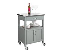 SoBuy FKW22-HG Carrito de Cocina con Ruedas Camarera con Tablero de Acero Inoxidable 60 x 92 x 44 cm ES (Gris)