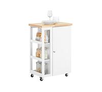 SoBuy Carrito Cocina con Ruedas y estantería Lateral Mueble Auxiliar Blanco con Armario de una Puerta Carro Organizador de Cocina para almacenaje y preparación de Alimentos, 60x92x45cm FKW75-WN