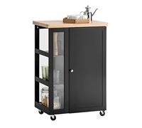 SoBuy Carrito Cocina con Ruedas y estantería Lateral Mueble Auxiliar Negro con Armario de una Puerta Carro Organizador de Cocina para almacenaje y preparación de Alimentos, 60x92x45cm FKW75-SCH