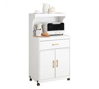 SoBuy Carrito Cocina, Mueble Auxiliar, Mueble microondas con cajón y Armario, Carro con Ruedas para almacenaje Cocina, Blanco, 62x119x40 cm FSB12-W