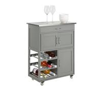 SoBuy Carrito Auxiliar de Cocina con Ruedas Mueble Cocina con Cajón Botellero y Estantes Carro Multifuncional como Mesa Auxiliar para Estantería Cocina Comedor y Exteriores Gris 67x86x38cm FKW45-HG